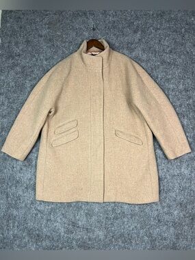 J.Crew Cocoon Coat Italian StadiumCloth Wool Tan Beige Nello Gori J5536 Women XL